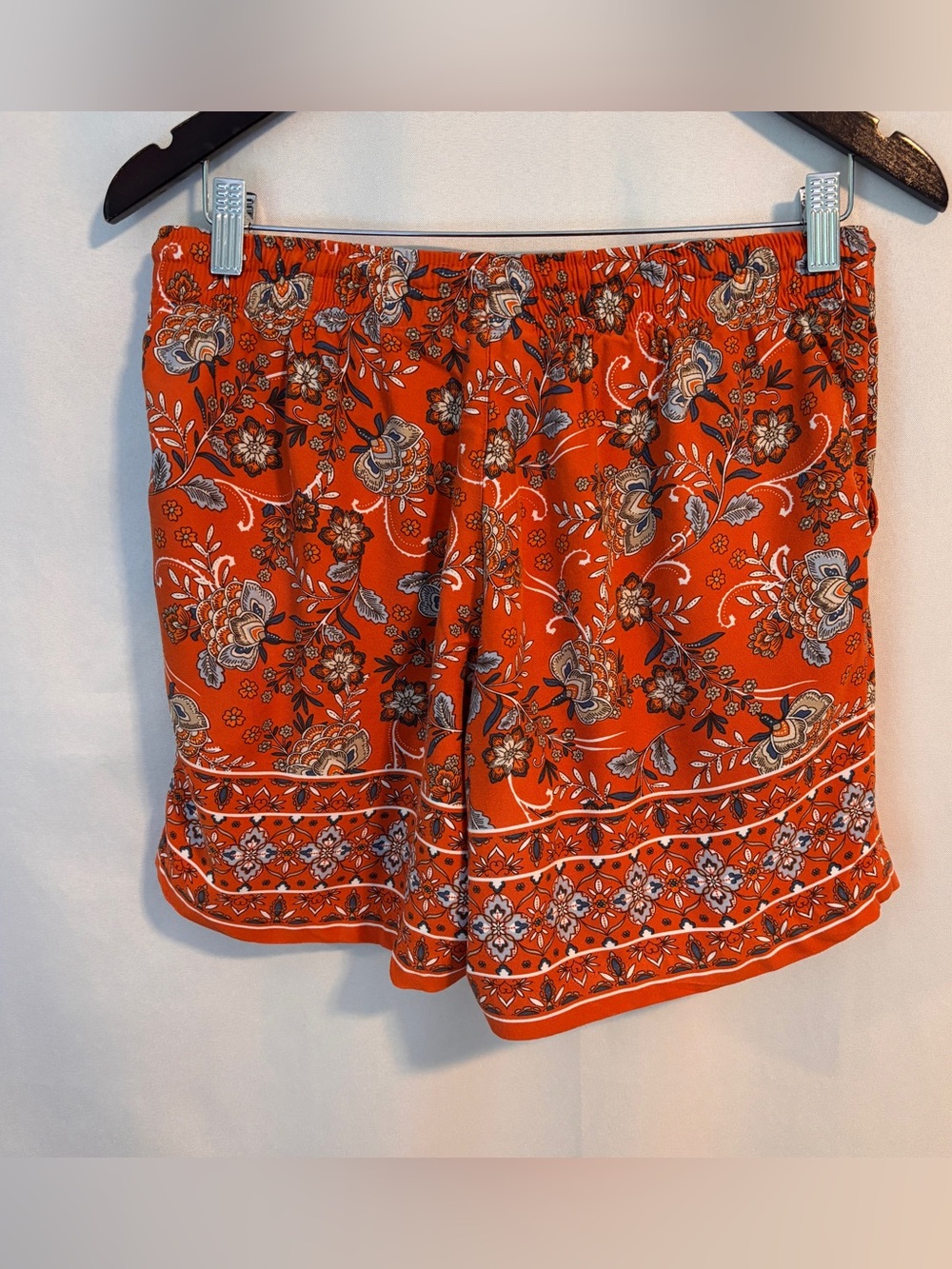 J. Jill Rust Orange Floral High-Rise Drawstring Shorts ~ Rayon Sz Sm Petite - Picture 2 of 7